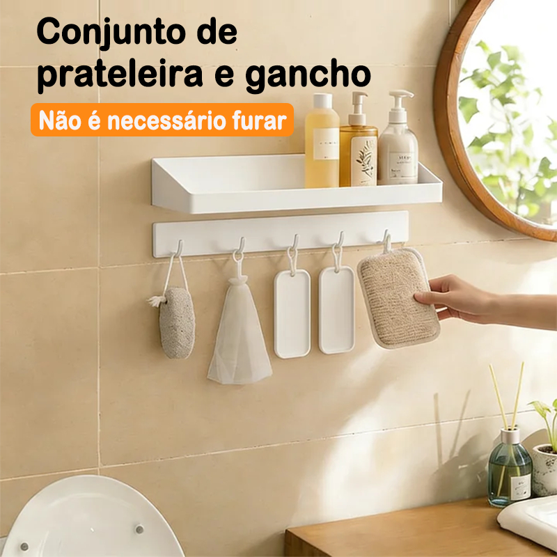 Kit 2 Suporte porta tempero Cozinha organizador parede com Porta Temperos e Ganchos Sem Furo para Banheiro