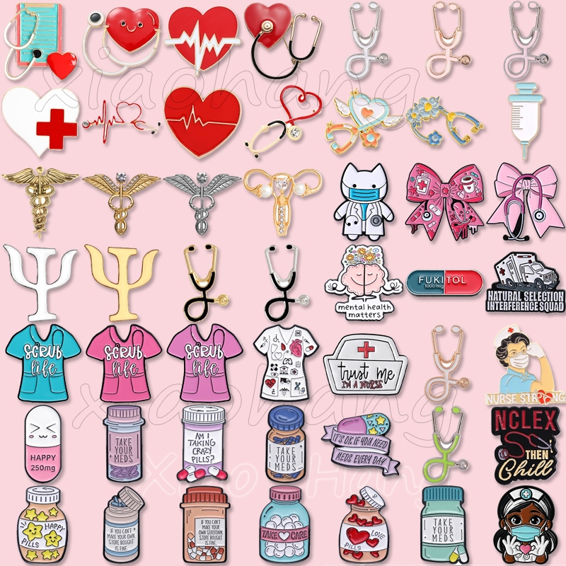 Coração Médico Estetoscópio Bandagem Esmalte Pino Órgão Pílula Bowknot Broche Lapela Crachá Acessórios Presente Para Enf