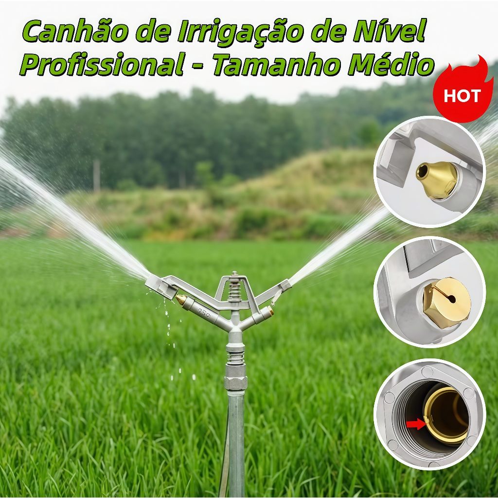Aspersor Canhao Medio Irrigacao Profissional Raio Alcance Agricultura Agro Fazenda，Metal Rotativa Automática 28m