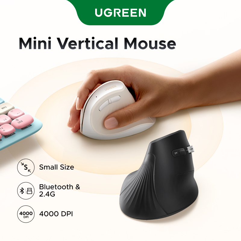 Mouse Vertical Multimodo UGREEN Bluetooth E 2.4G Cinco Níveis De DPI Até 4000 Baterias De Design Ergonômico De 5 Botões