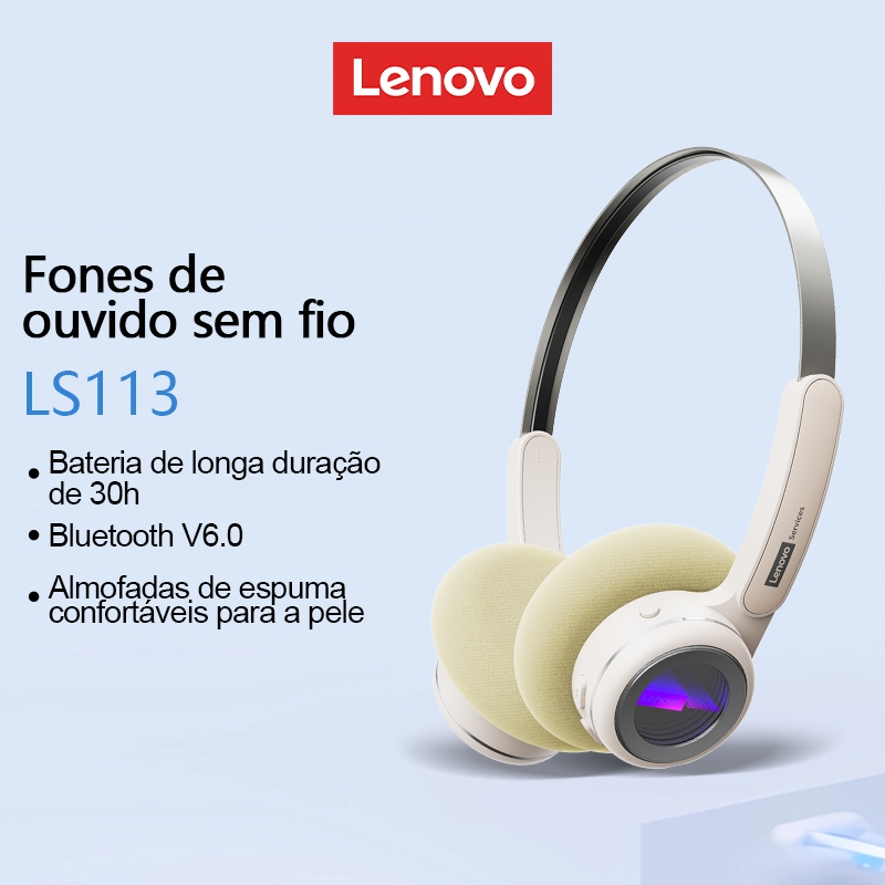 Lenovo LS113 Bluetooth Headhone Alta Fidelidade Qualidade De Som 3D ENC Redução Ruído 30H Ultra Longa Duração Da Bateria