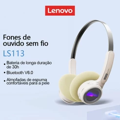 Lenovo LS113 Bluetooth Headhone Alta Fidelidade Qualidade De Som 3D ENC Redução Ruído 30H Ultra Longa Duração Da Bateria