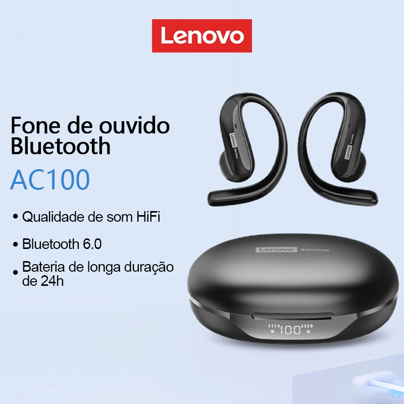 Lenovo AC100 OWS Fones De Ouvido Bluetooth Alta Fidelidade Qualidade Do Som Com Cancelamento Definição Longa Espera 6.0