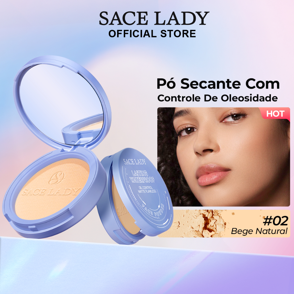 Pó Facial SACE LADY Efeito Matte à Prova d'Água Controle Perfeito de Brilho com Esponha