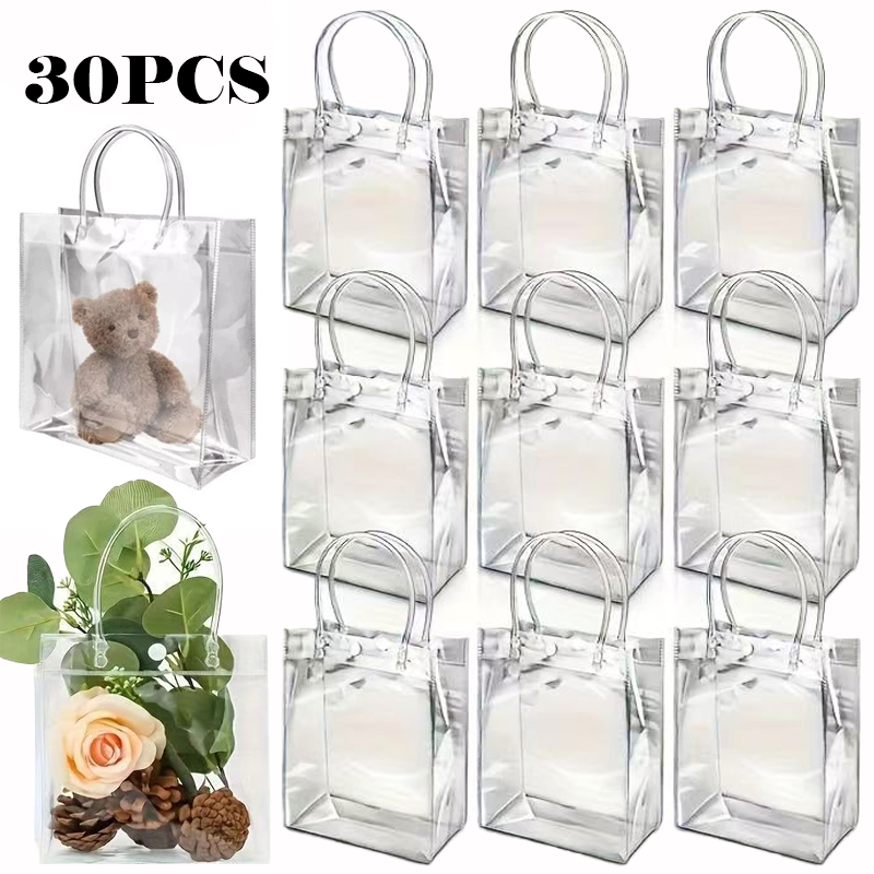 30 peças de saco de presente transparente com alça saco de festa de plástico transparente de PVC em Oferta na Shopee