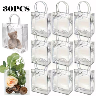 30 peças de saco de presente transparente com alça saco de festa de plástico transparente de PVC em Oferta na Shopee
