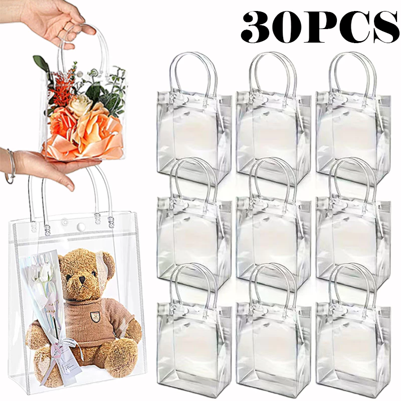 Kit 10/20/30 Sacola de PVC para Presente Transparente Com Alça Cristal — imagem 1