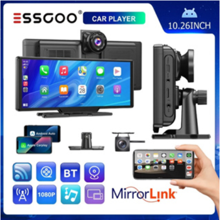 ESSGOO 10.26 Polegadas Câmera Dupla Carpy Gravador De Condução Sem Fio Carplay Android Tela De Toque Automática