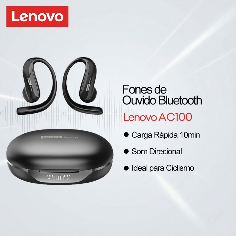 Fone de Ouvido Sem Fio Lenovo AC100 Esportivo Corrida Confortável Design Open-Ear Não In-Ear Leve 4.7g Bateria Longa