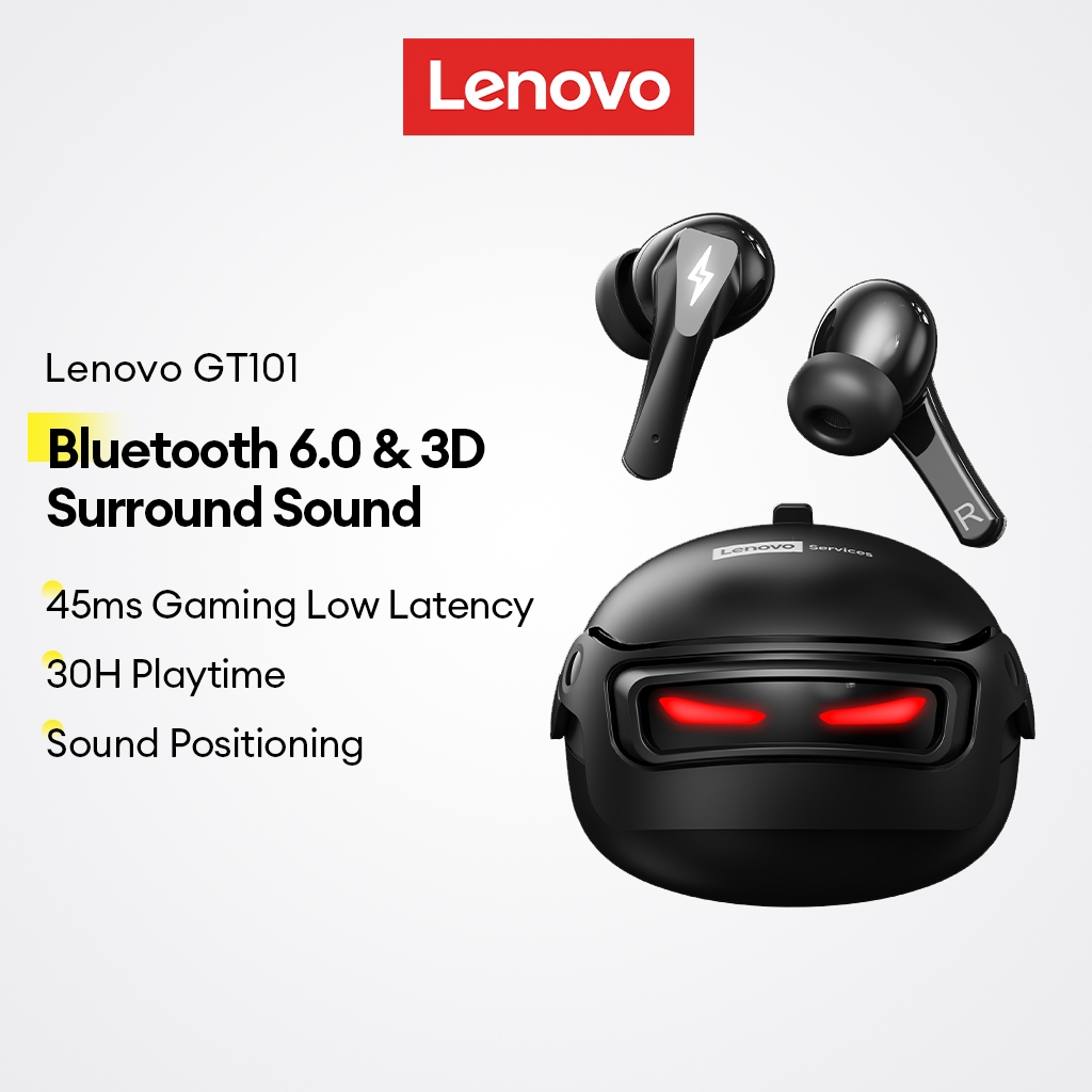 Fone de Ouvido Bluetooth Lenovo GT101 Gamer Sem Fio Baixa Latência 45ms Som Surround 3D Original Bateria 30h RGB