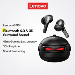 Fone de Ouvido Bluetooth Lenovo GT101 Gamer Sem Fio Baixa Latência 45ms Som Surround 3D Original Bateria 30h RGB