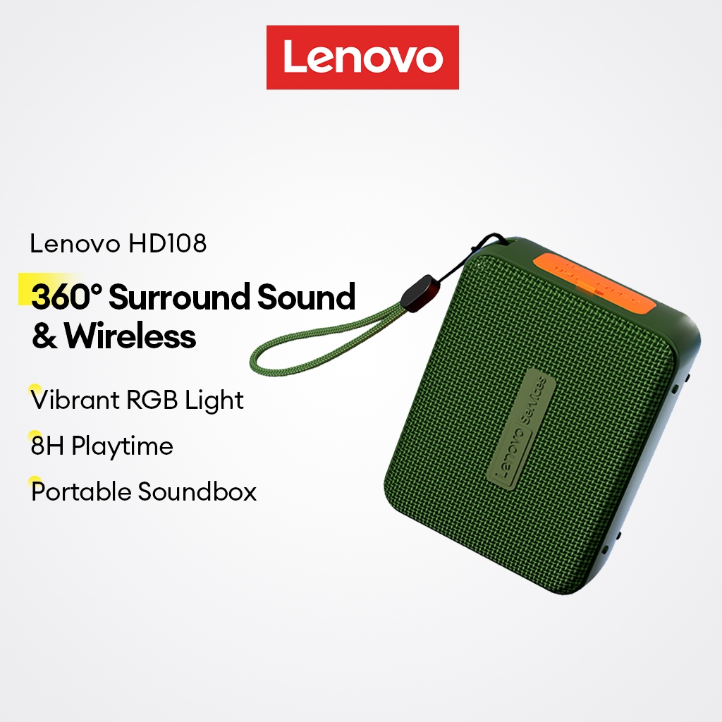 Alto-Falante Bluetooth Lenovo HD108 E Caixa De Som Portátil Sem Fio Com Surround 360 Luz RGB Mais 8h De Reprodução