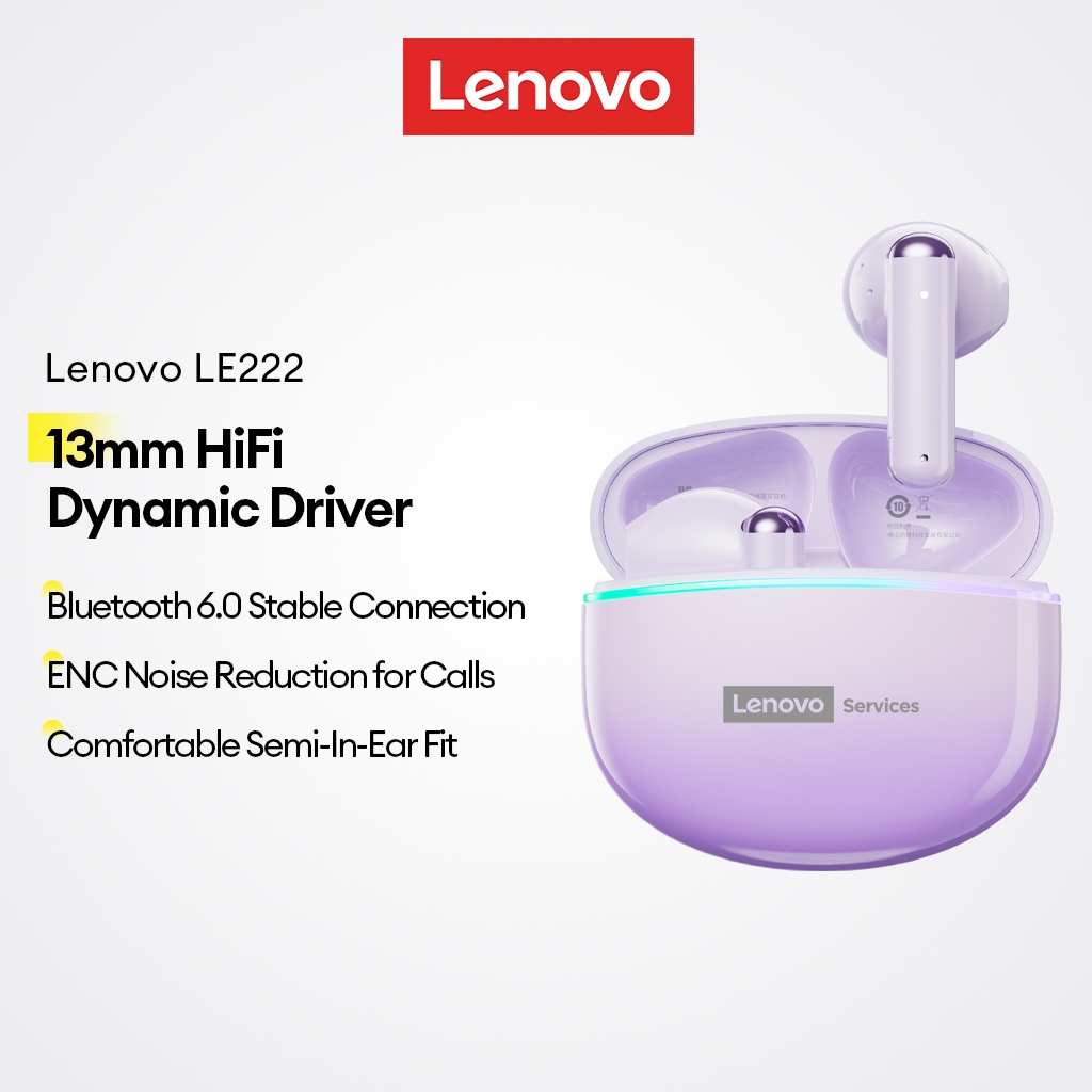 Fones De Ouvido Bluetooth Lenovo LE222 E Sem Fio Com V6.0 Driver HiFi De 13 Mm Redução De Ruído ENC em Oferta na Shopee