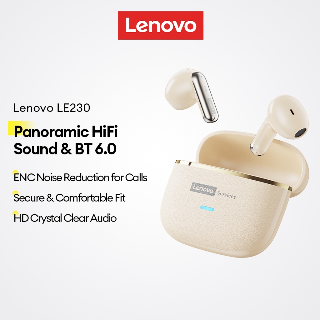 Fones De Ouvido Bluetooth Lenovo LE230 E Sem Fio Com V6.0 Som Panorâmico HiFi Mais Redução De Ruído ENC em Oferta na Shopee