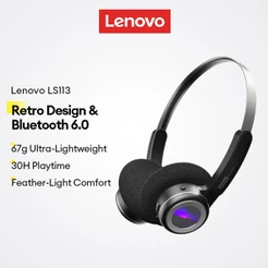 Fone de Ouvido Bluetooth Lenovo LS113 Sem Fio On-Ear Estilo Retro Bluetooth 6.0 Original Leve 67g Bateria 30h RGB