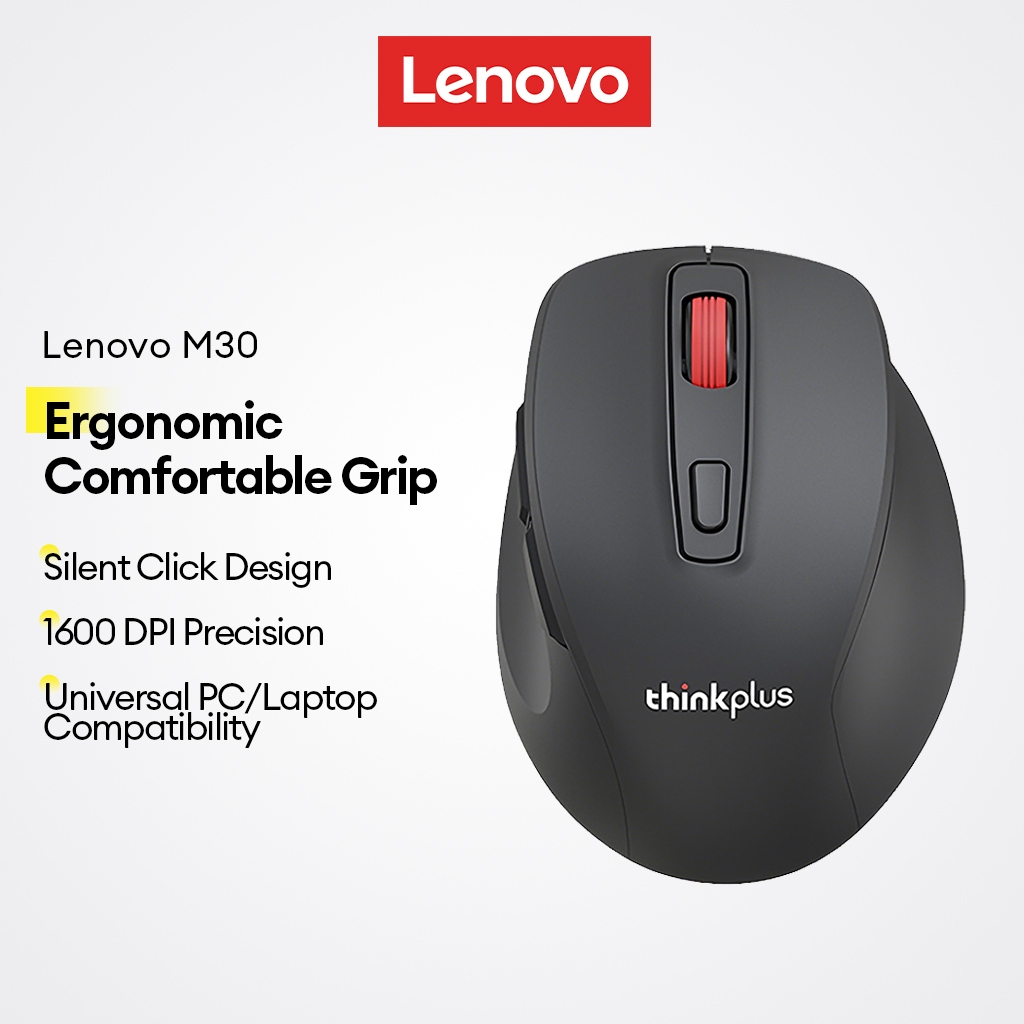 Mouse Sem Fio Lenovo M30 E Ergonômico De Escritório Com 1600 DPI Clique Silencio