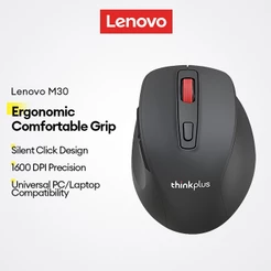 Mouse Sem Fio Lenovo M30 E Ergonômico De Escritório Com 1600 DPI Clique Silencioso Compatível Laptop