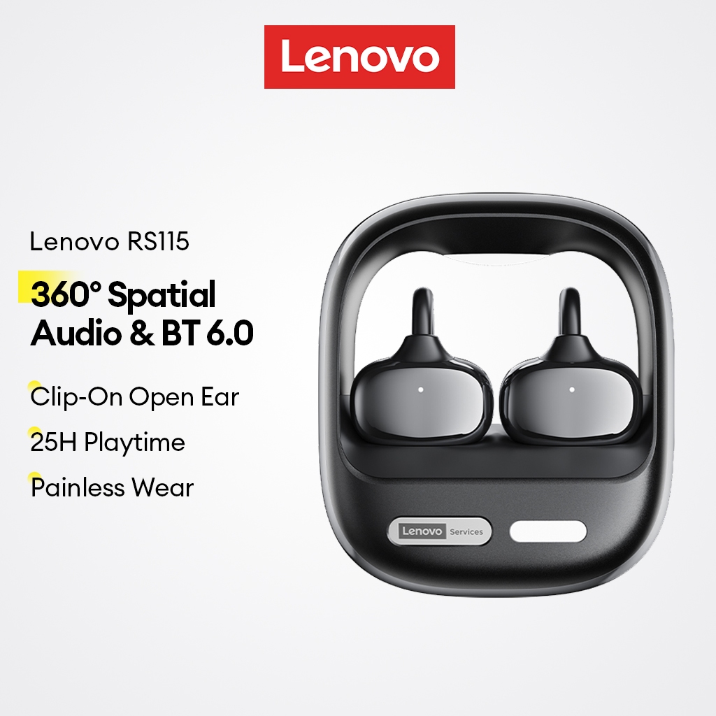 Fones De Ouvido Bluetooth Lenovo RS115 E Sem Fio Com Clipe Áudio Espacial 360 V6.0 plus 25h De Reprodução