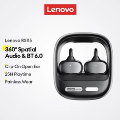 Fones De Ouvido Bluetooth Lenovo RS115 E Sem Fio Com Clipe Áudio Espacial 360 V6.0 plus 25h De Reprodução