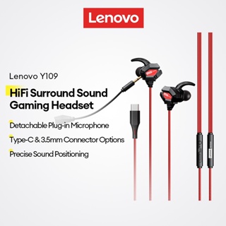 Fones De Ouvido Com Fio Lenovo Y109 E Fone Para Jogos Microfone Removível Plugue Tipo C De 3.5 Mm Som Surround HiFi em Oferta na Shopee