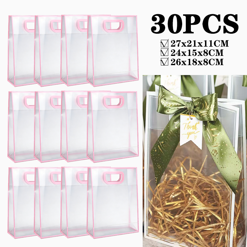 Kit Sacolas de Presente Transparentes com Alças Recortadas - Sacolas de Presente Reutilizáveis ​​em PP 10/20/30 PCS em Oferta na Shopee
