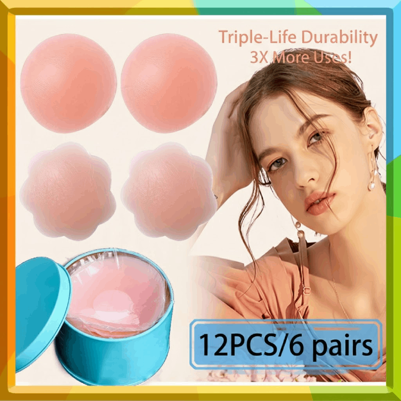 12pçs Capas De Silicone Para Mamilos , Adesivo Invisível Reutilizável Carpete Vermelho , Moda Sem Costas (3X Mais Usos)