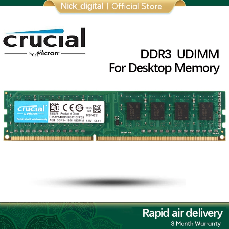 Crucial DDR3 DDR3L PC RAM 4GB 8GB 1.35V DDR3 1066Mhz 1333MHz 1600MHz Memória Desktop 8GB DDR3L 1600 1.5V Computador Para
