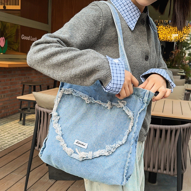 Bolsa jeans feminina de grande capacidade, bolsa Crossbody feminina de ombro para estudantes, bolsa de lona