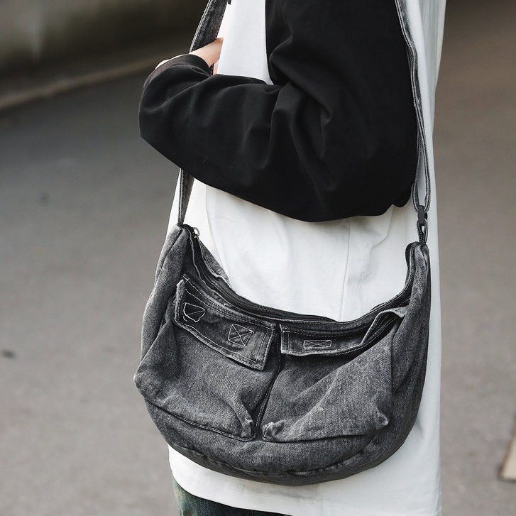 Bolsa jeans bolsa mensageiro feminina bolsa de ombro de estudante bolsa de lona feminina