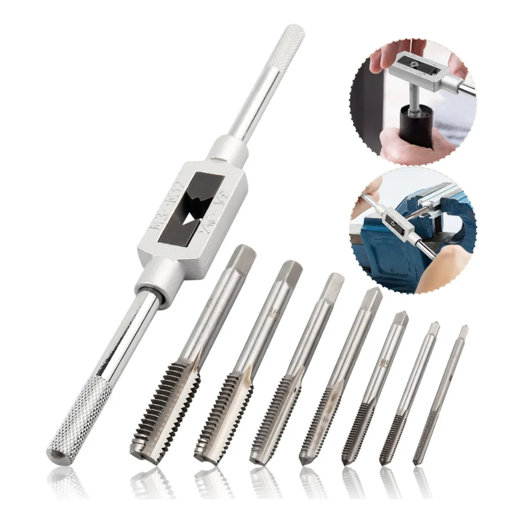 Jogo De Macho Com Vira Macho 8 Pças M3 A M12 Pra Abrir Rosca