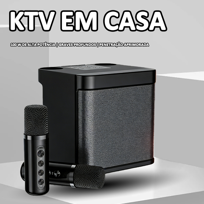 Alto-Falante Bluetooth para Karaokê e Festa Familiar 2 Microfones Portátil em Qualquer Lugar