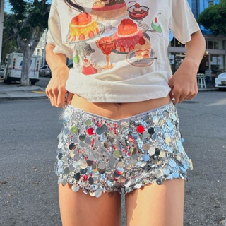 Silhouette1-Shorts Femininos De Verão Com Lantejoulas Brilhantes E Cintura Elástica Para Festa De Carnaval em Oferta na Shopee
