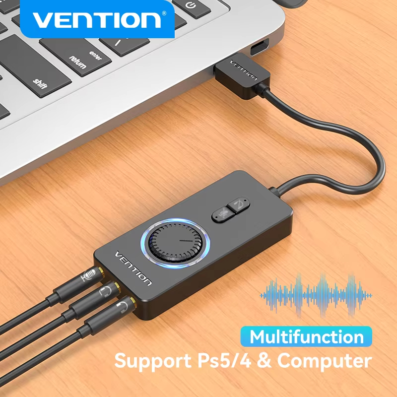 Vention Placa de Som USB Adaptador de Som Estéreo Externo Placa de Áudio Adaptador de Áudio de 3,5 mm Laptop para Jogos em Oferta na Shopee
