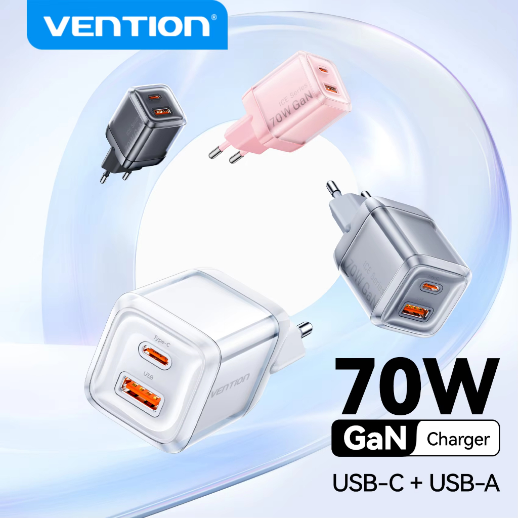 Vention GaN Charger 30W Dual USB C E A PPS PD Rápido Para Dois Telefones Celulares Samsung iPhone