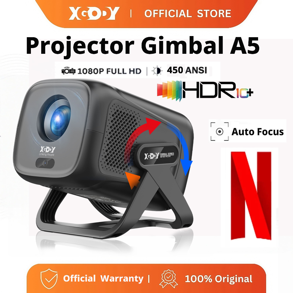 XGODY Gimbal A5 Mini Projetor 4K 550 ANSI FHD 1080P Android 11 MirrorLink Alinhamento De Base Automática