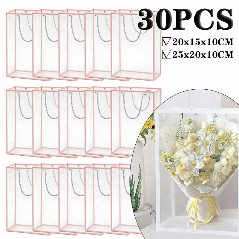 Kit 10/20/30 Sacolas de Presente Transparentes com alça de corda - Sacolas de Presente Reutilizáveis ​​em PP em Oferta na Shopee