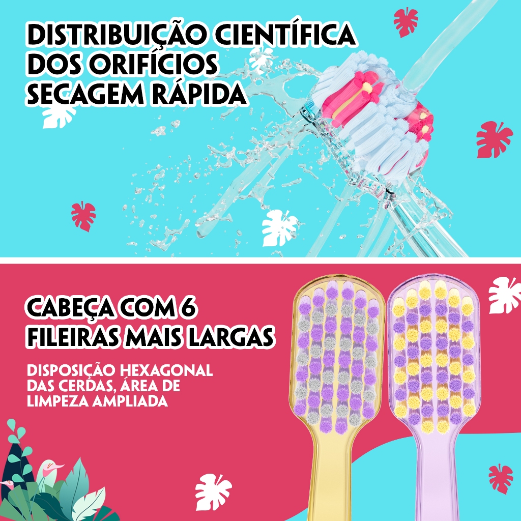 Escova de Dente, Cerdas Macias de 0.12 mm, 6 Cores, Kit 2un