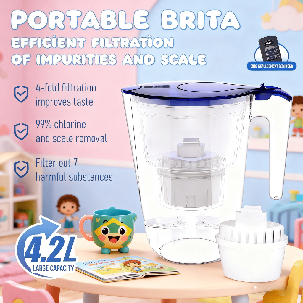 Garrafa de água purificadora doméstica de 4.2L, filtro ABS de qualidade alimentar, elemento de filtro de água da torneir