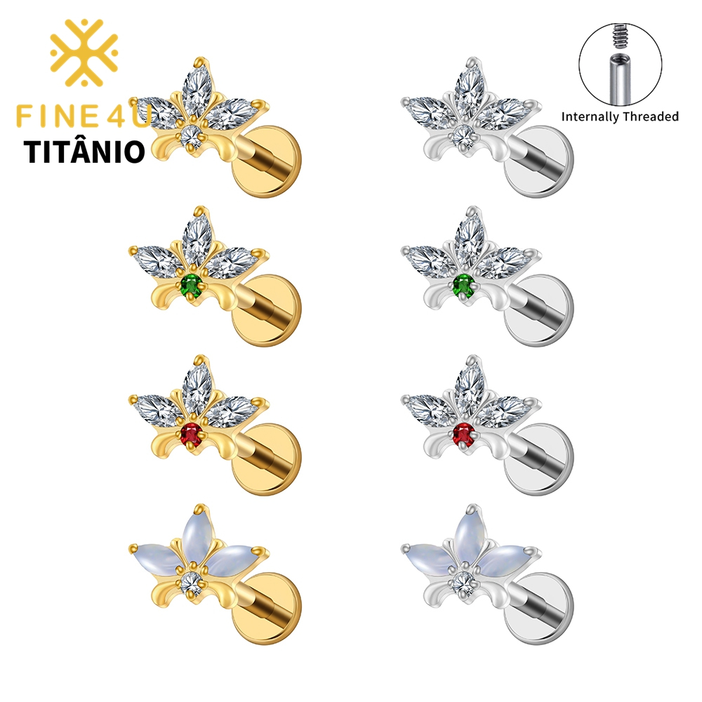 FINE4U Piercing Triplo Marquise Flor De Lótus ASTM F136 Titânio Brinco Cartilagem Helix Tragus Conch