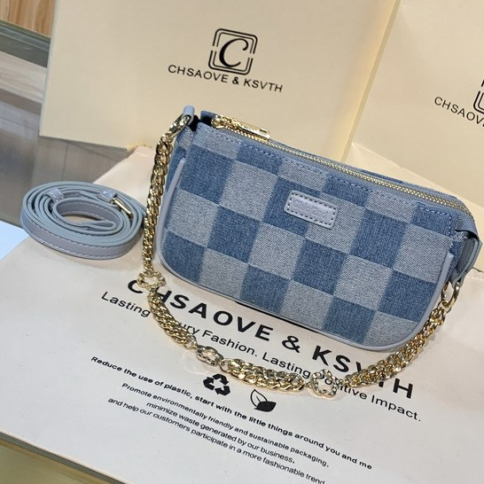 Chio '2nd Praga Mahjong Bolsa nas axilas Bolsa feminina de ombro com corrente Bolsa Crossbody Bolsa de lona jeans