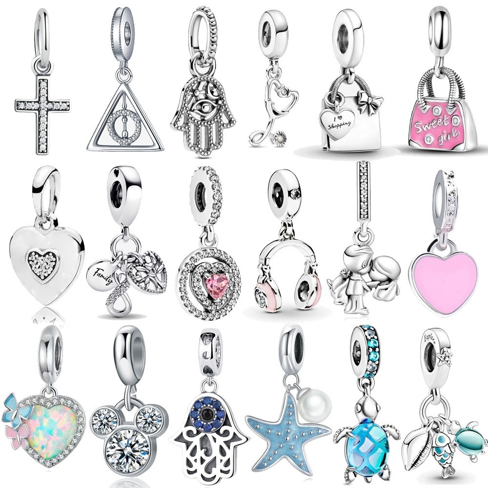 Berloques Encantos Pingentes Pulseira Dangle Charms Amuletos Prata 925 Cruz DIY Acessórios em Oferta na Shopee