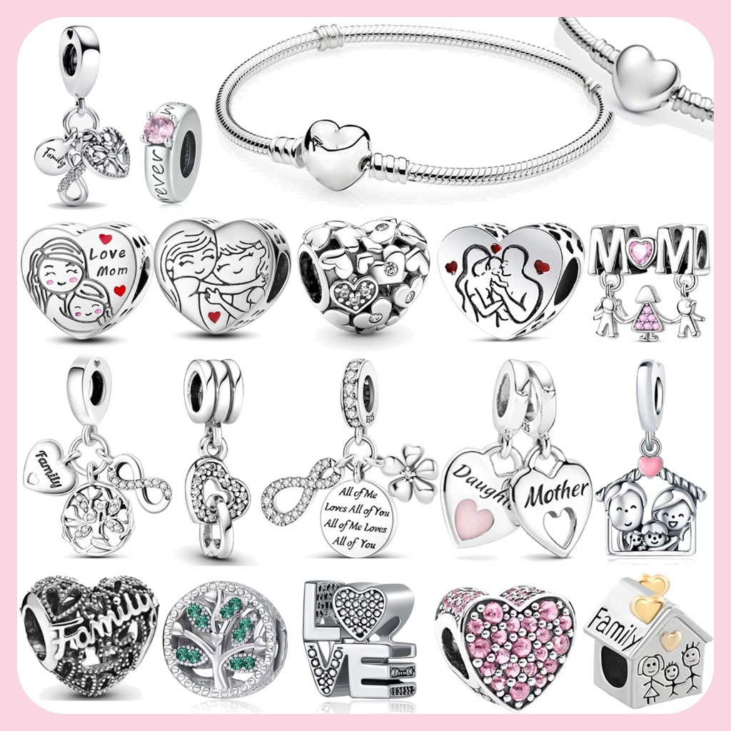 Pulseira Coração Corrente Berloque Prata 925 Encantos Rosa MOM Charme Inicial Pingente De Amor Pulseiras Jóias DIY em Oferta na Shopee