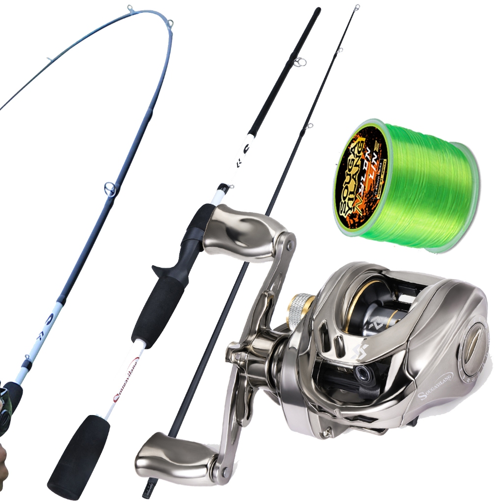 Sougayilang 1.65m 2 Seções Vara De Pesca Carretel Linha Isca Conjunto Fibra Carbono Com Metal 7.2 : 1 Relação Engrenagem