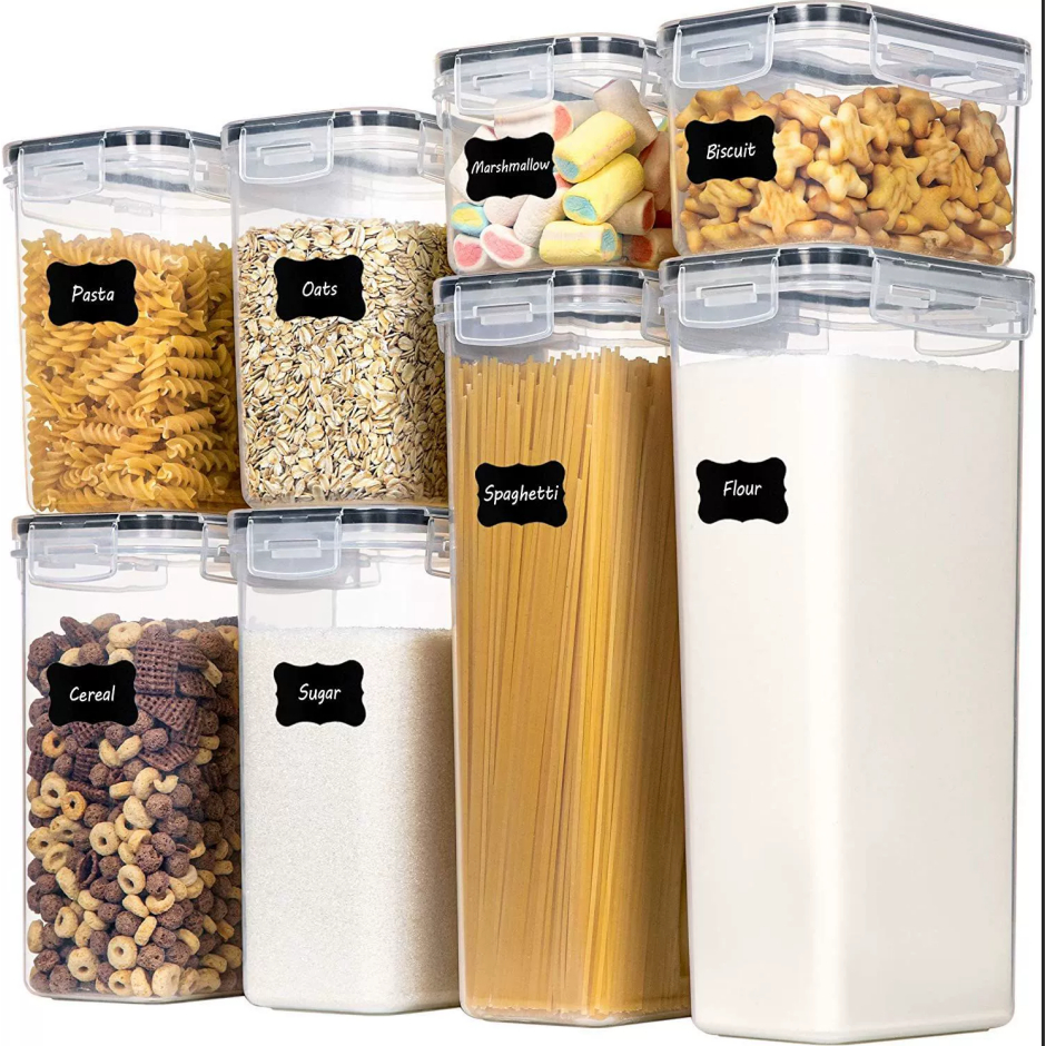Kit 8 Conjunto de Potes Herméticos em Acrílico Cristal com Trava e Design Empilhável - Organizador para Mantimentos