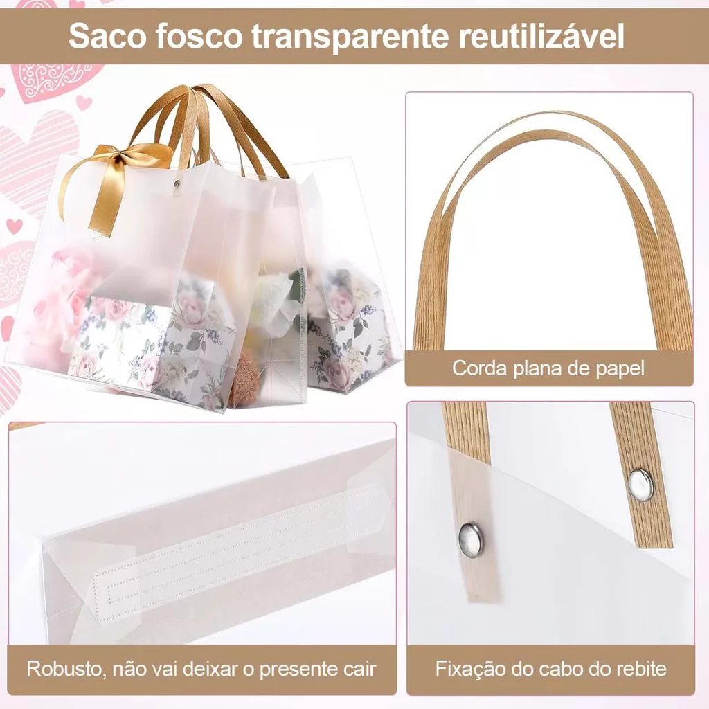 10/20/30 PCS Sacola Transparente Fosca de PP com Alça Kraft para Presentes Decoração Lembrancinha