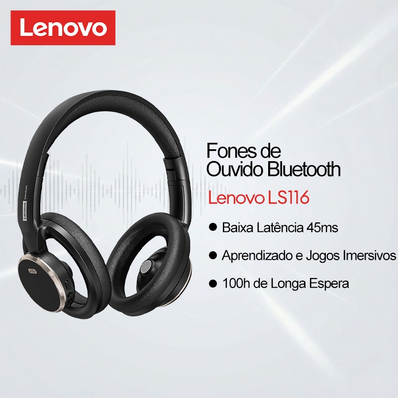 Fone de Ouvido Sem Fio Lenovo LS116 Gamer Baixa Latencia 45ms Confortavel Nao Abafa o Ouvido Respiravel Longa Duração