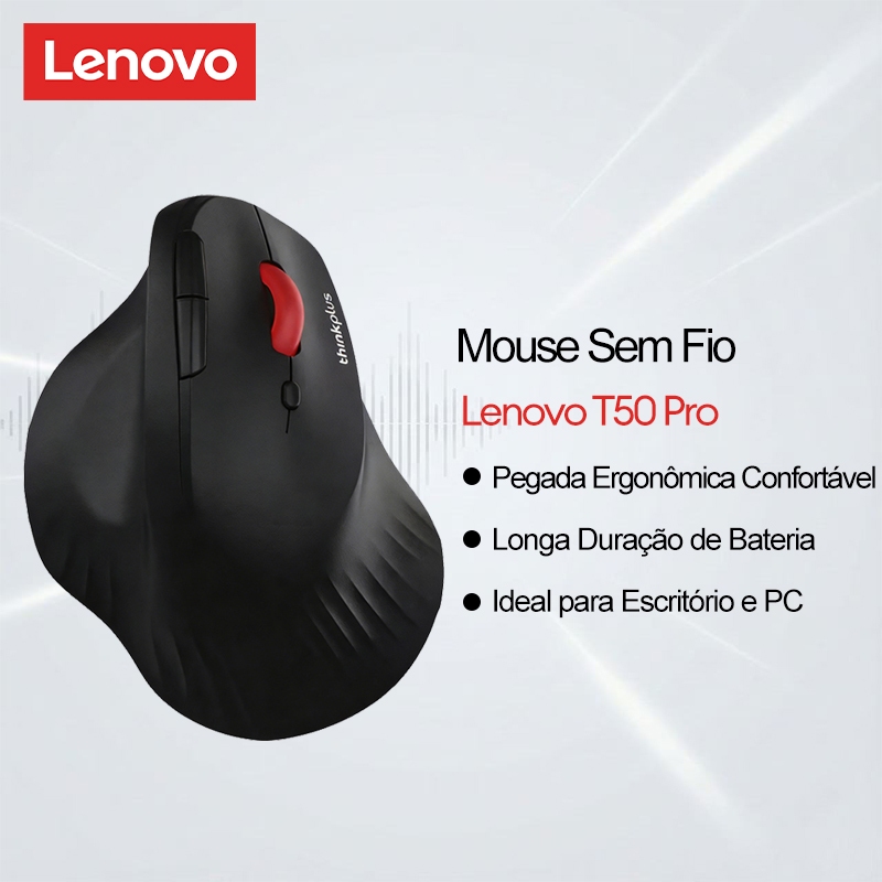 Lenovo T50 Pro Wireless Mouse para Office Laptop PC com Pegada Confortavel e Longa Duracao da Bateria para Trabalho