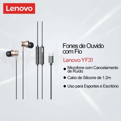 Fone de Ouvido Lenovo YF31 Gamer Com Fio Baixa Latencia Som Estereo 3D Esportivo Microfone Cancelamento Ruido