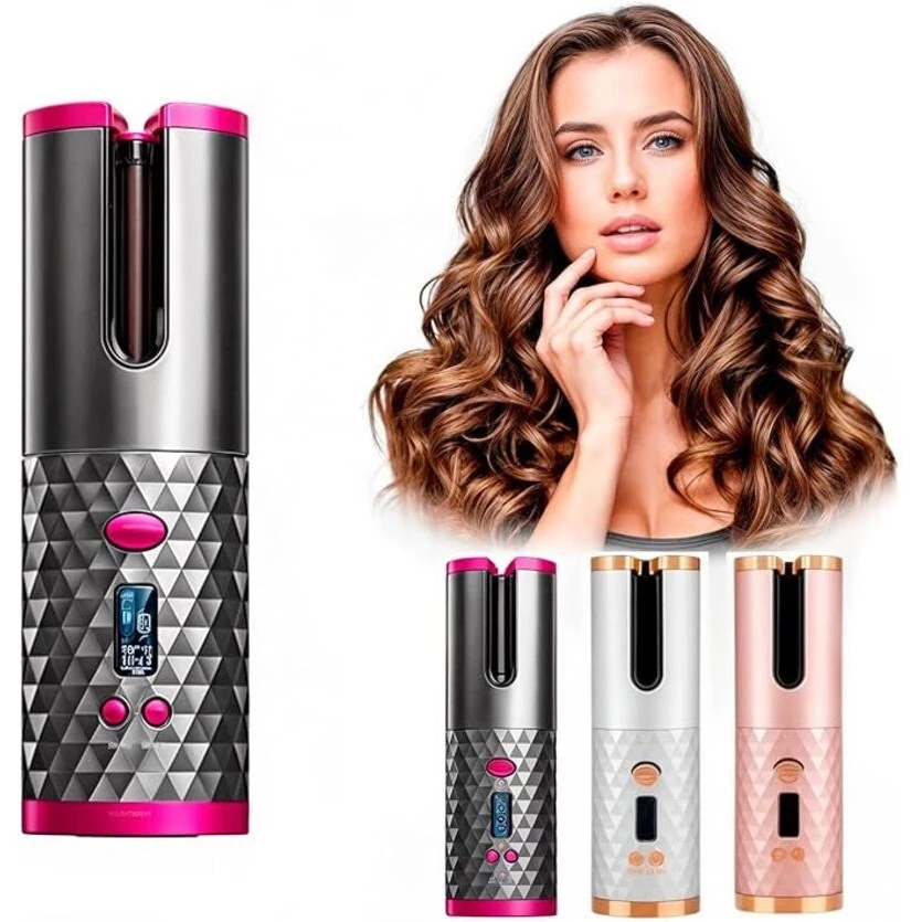 🎁Qualidade Top🎁Modelador de Cachos Finalizador Cabelo Automático Sem fio portátil USB profissional Rosa