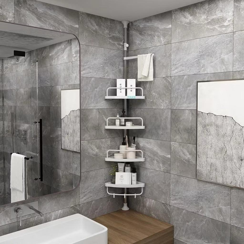 haosin Suporte Cantoneira Banheiro 4 Andares Sem Furo Não Enferruja Ajustável Até 3,2m Organizador Shampoo para Box